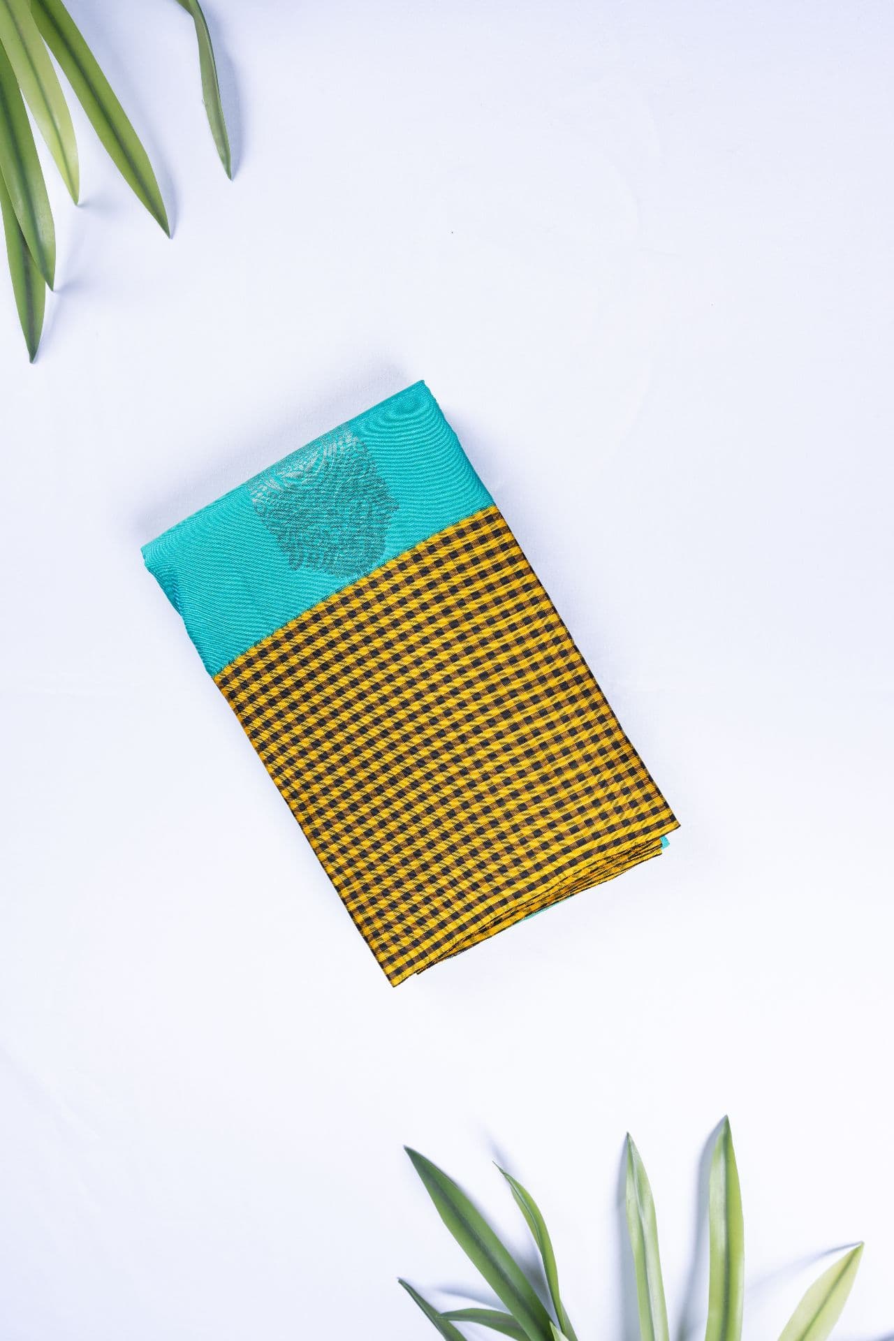 Turquoise & Mustard Heritage Check Silk Saree Buy authentic handloom soft silk saree