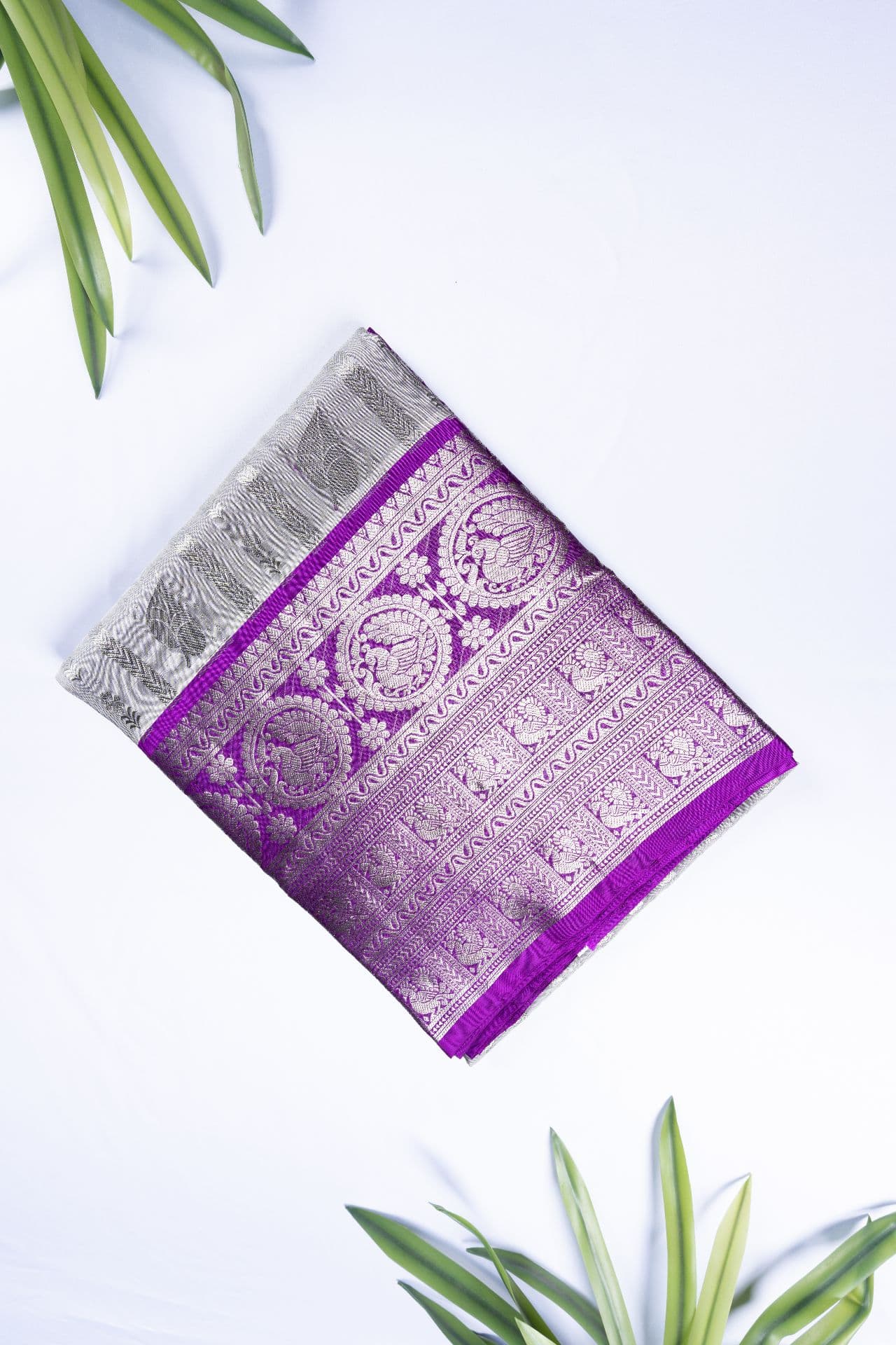 Metallic Silver & Royal Purple Warli Art Heritage Saree Buy authentic handloom venkatagiri silk saree
